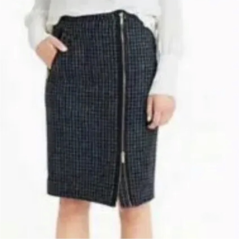 J Crew Wool Houndstooth Pencil Skirt w Asymmetrical Zipper 8